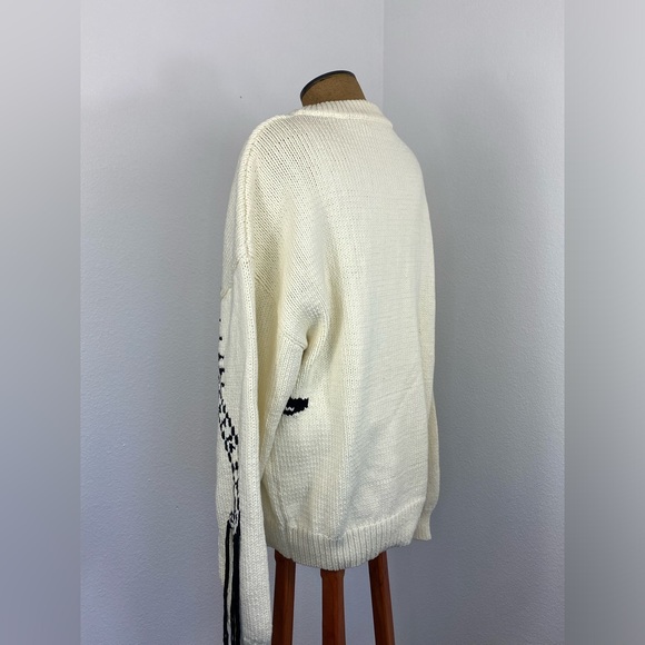Hellessy Ortega Dinosaur Women’s Sweater Oversized L Ecru & Black Fringe $890 - Picture 14 of 16